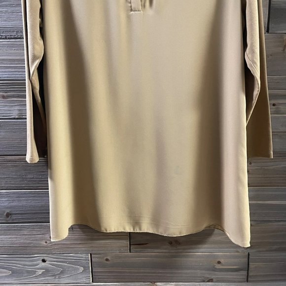 LYSSE New York Windsor Camel Mixed Media Chiffon Overlay Tunic Top Women Size L - Picture 7 of 16
